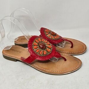 Proxy Red Leather Medallion Thong Sandals Boho Beaded Flats 9M